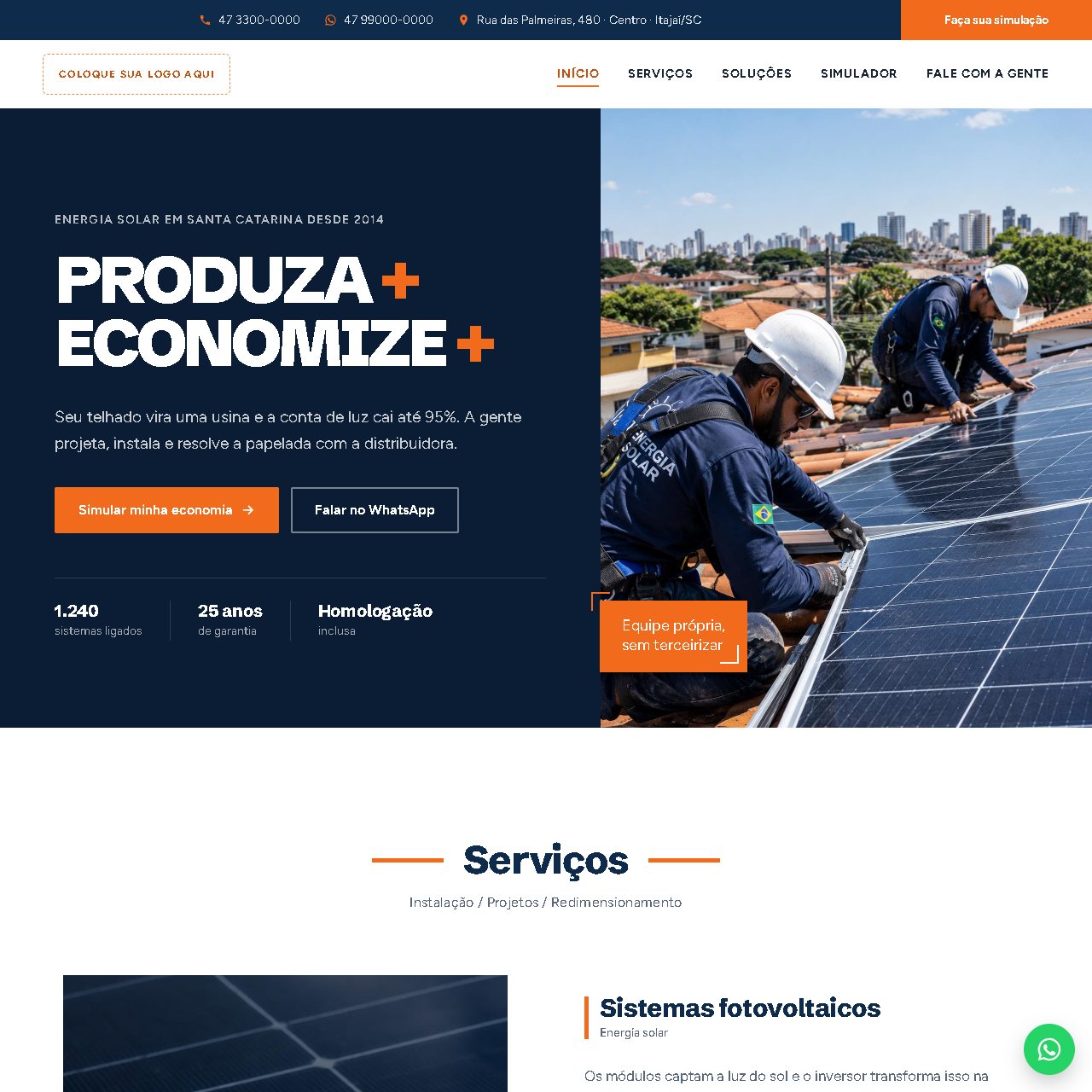 Landing page Irradia Solar